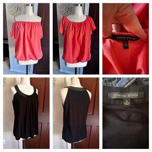 2 Cynthia Steffe tops coral on/off the shoulder & sleeveless blouse MEDIUM